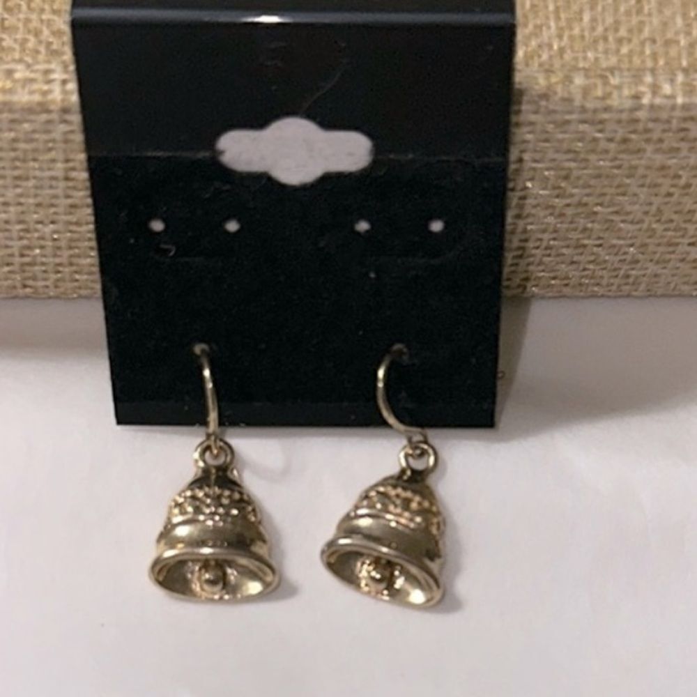 Gold Tone Vintage Christmas Holiday Bells Earrings